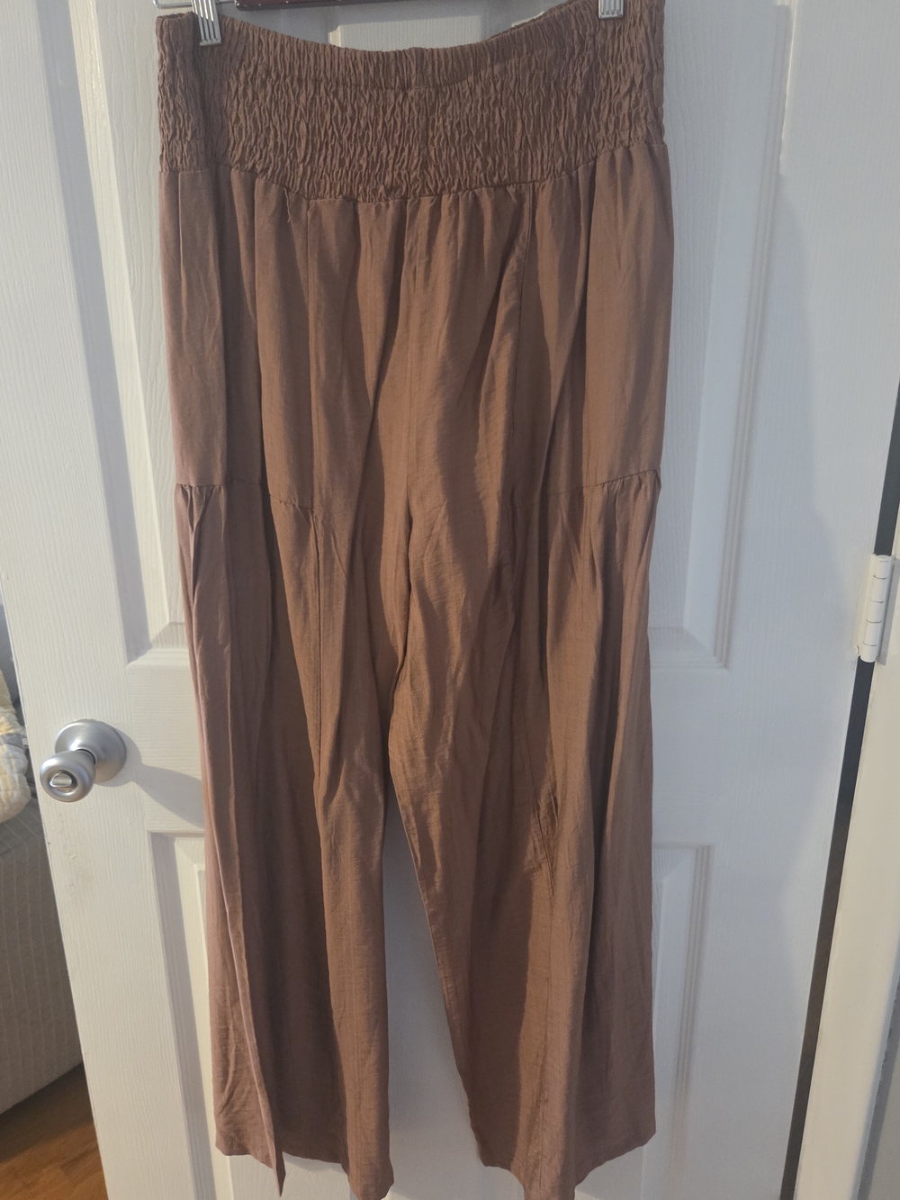 Smocked Waist Wide-Leg Pants in Brown